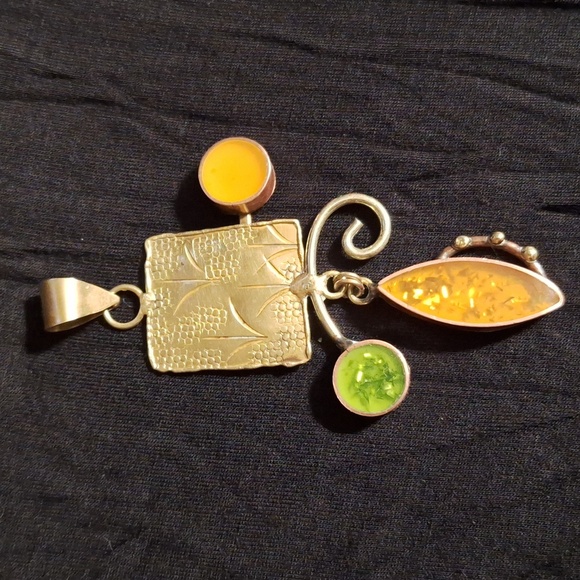 MID-CENTURY MODERN ARTISAN HANDCRAFTED COPPER, BRASS AND ENAMEL PENDANT - Picture 1 of 4